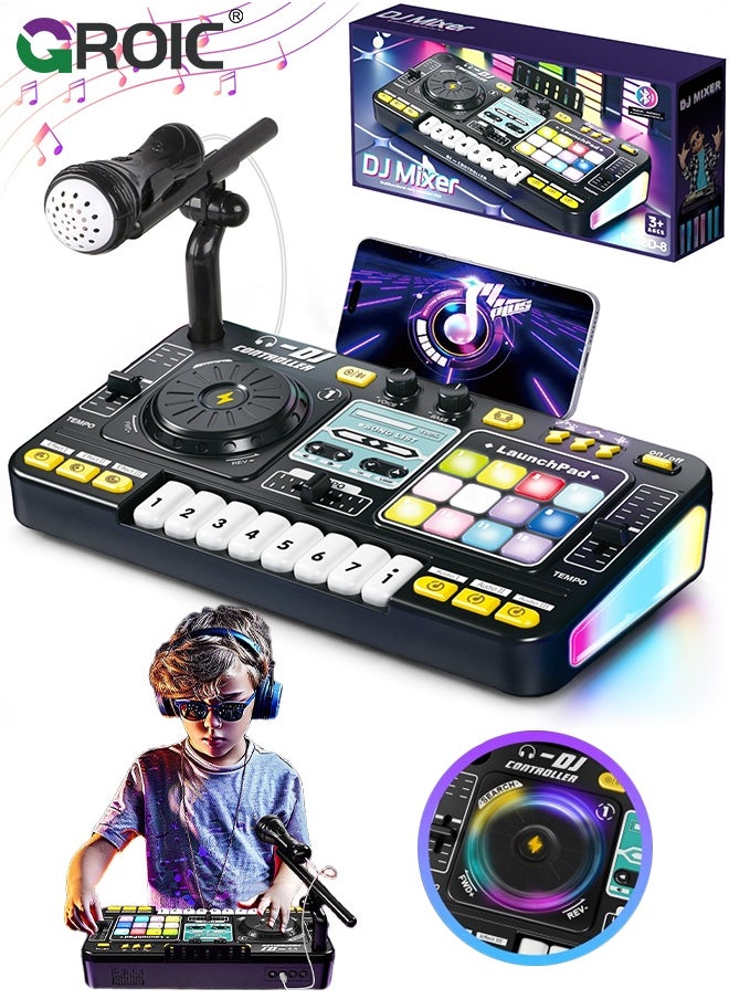 GROIC DJ Mixer Toys for Toddlers, Electronic Baby Musical DJ Toys with Lights, Songs, Sound Effects, Microphone,Musical DJ Turntable,Electronic Piano Instrument Playset with Karaoke Microphone,Musical Toy  - Image 1
