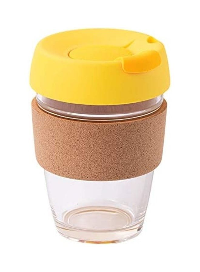 NIBEMINENT Coffee/Tea Cup with Lid and Anti-Scalding Cork Ring Clear/Yellow - Image 1