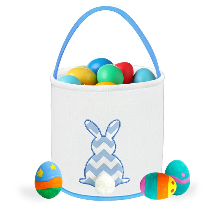 Cerlaza Easter Bunny Basket Bags for Kids Easter Gift Bags Canvas Cotton Carrying Eggs Hunt Bag Kids Bunny with Fluffy Tails Tote Bag for Easter DecorationsBlue 