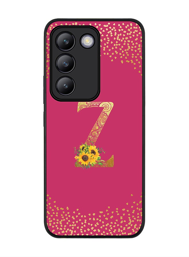 Stylizedd Rugged Black edge case for Vivo V30 Lite 5G, Cover Custom Monogram Initial Letter Mandala Floral Pattern Alphabet - Z ( Deep Pink Rose ) - Image 1