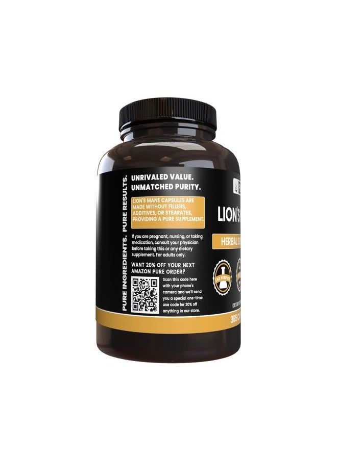 PURE ORIGINAL INGREDIENTS كبسولات فطر الأسد الأصلية النقية، بدون مغنيسيوم أو حشوات أرز، دائمًا نقية (365 كبسولة) - Image 2