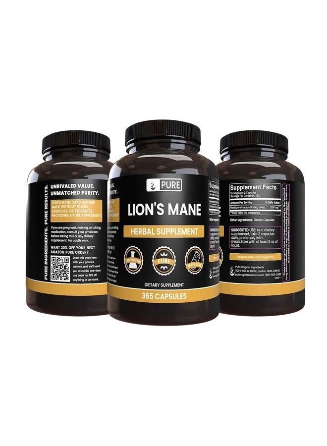 PURE ORIGINAL INGREDIENTS كبسولات فطر الأسد الأصلية النقية، بدون مغنيسيوم أو حشوات أرز، دائمًا نقية (365 كبسولة) - Image 4