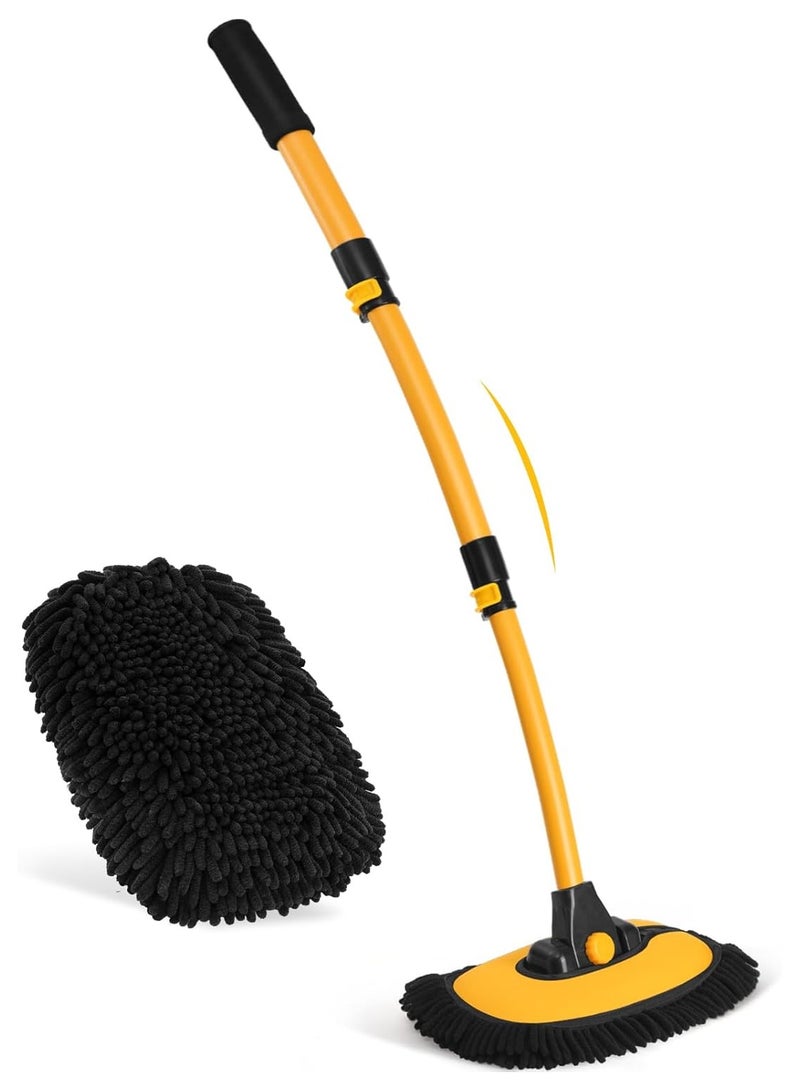 Generic 15 ° long handle curved car wash brush, 43 inch car cleaning brush with extension rod, ultra-fine fiber RV wash handle anti scratch, used for cleaning the exterior of roof trucks, camping cars, SUVs, houses, and vehicles  - Image 1