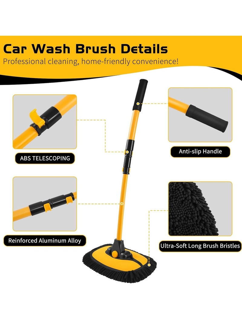 Generic 15 ° long handle curved car wash brush, 43 inch car cleaning brush with extension rod, ultra-fine fiber RV wash handle anti scratch, used for cleaning the exterior of roof trucks, camping cars, SUVs, houses, and vehicles  - Image 3