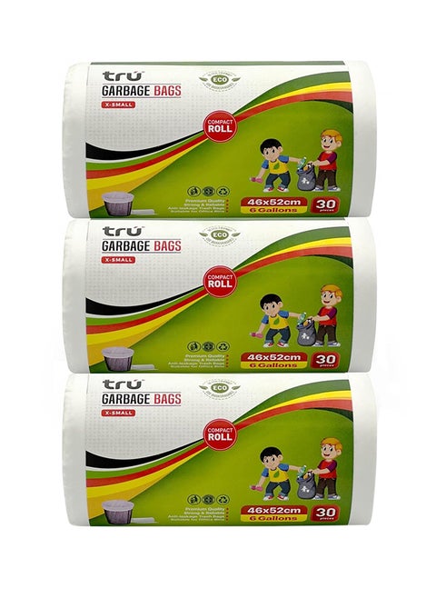 Garbage Bags Compact Roll White 46x52cm - Pack of 3