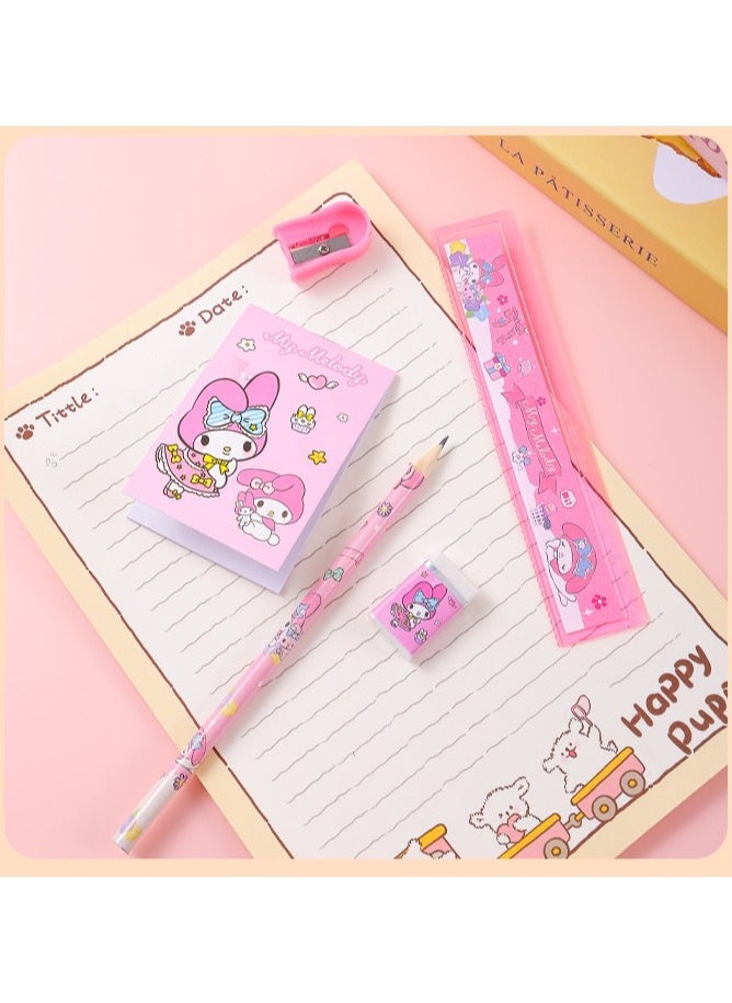 Generic - 6 Piece Stationery Set Sanrio Children's stationery Gift Set back-to-school gift set for students to learn Melody Pencil Ruler - Image 1