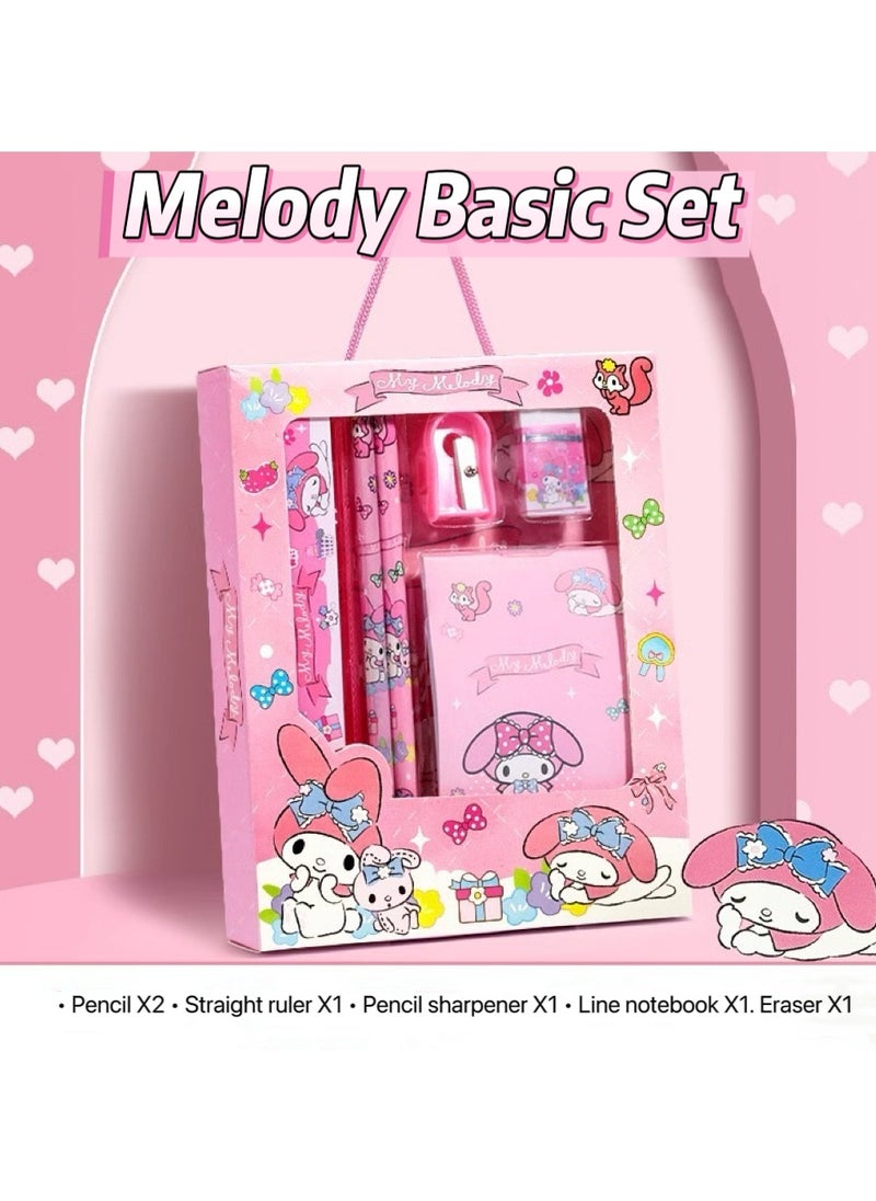 Generic - 6 Piece Stationery Set Sanrio Children's stationery Gift Set back-to-school gift set for students to learn Melody Pencil Ruler - Image 1