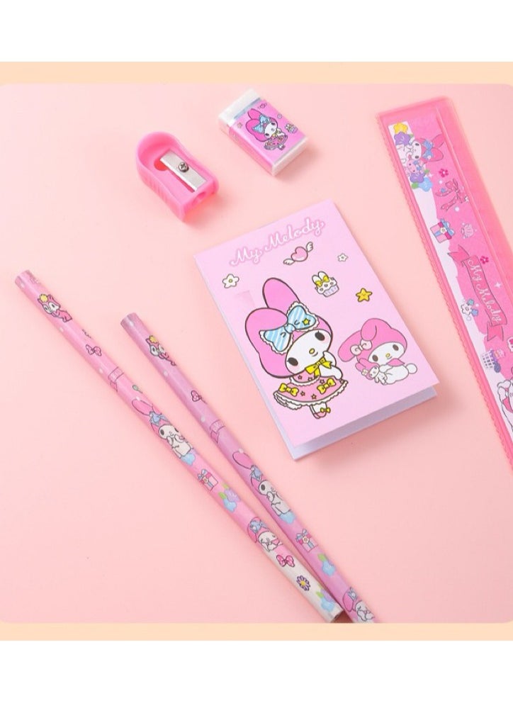 Generic - 6 Piece Stationery Set Sanrio Children's stationery Gift Set back-to-school gift set for students to learn Melody Pencil Ruler - Image 1