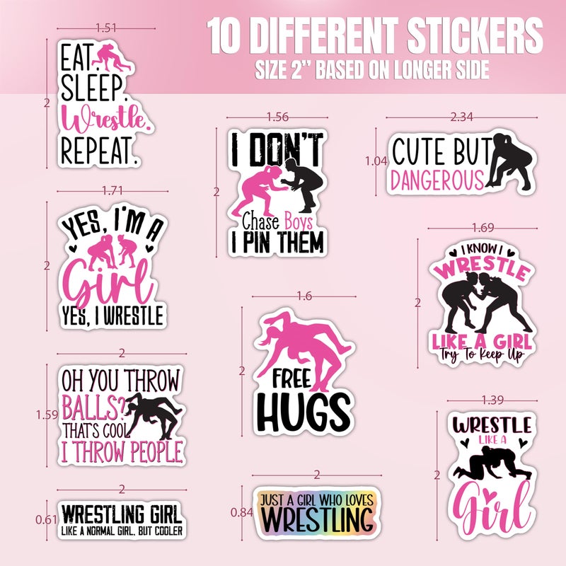 TAYTA (10pcs) Wrestling Stickers Sheet Funny Wrestle Gifts Sports Lover Wrestler Gifts Funny Multiple Different Design, Waterproof, UV- Resistant, Suitable for Tumbler, Laptop (Wrestling Girl) - Image 2