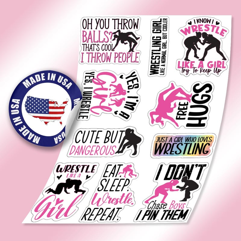 TAYTA (10pcs) Wrestling Stickers Sheet Funny Wrestle Gifts Sports Lover Wrestler Gifts Funny Multiple Different Design, Waterproof, UV- Resistant, Suitable for Tumbler, Laptop (Wrestling Girl) - Image 3