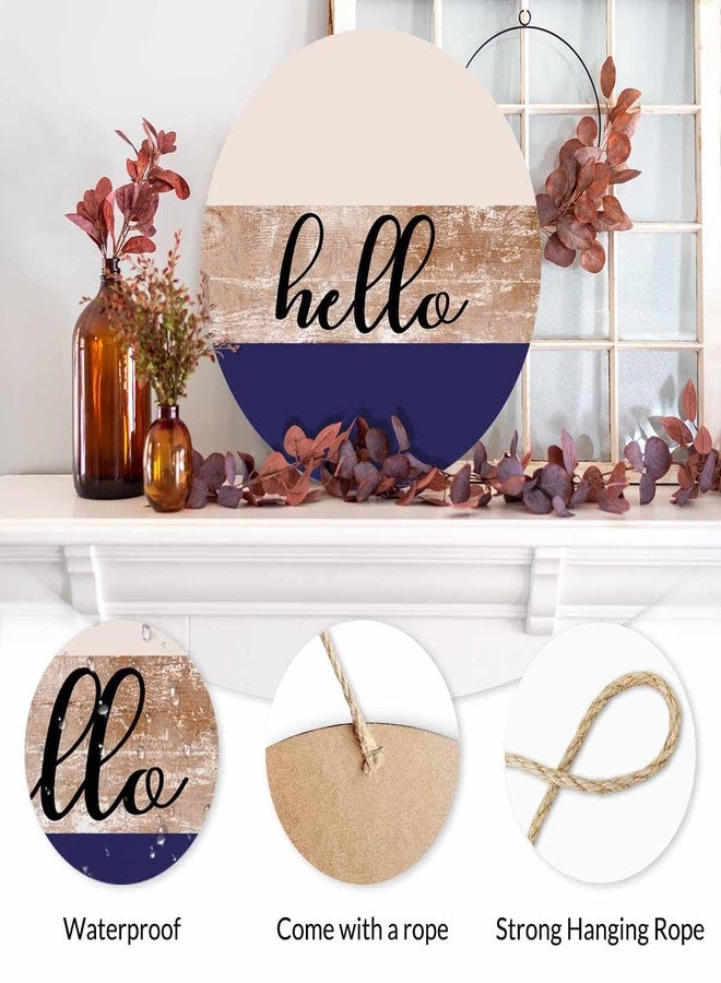 Beabes Welcome Sign for Front Door Porch Retro Beige Purple Hello 12in Round Wreath Wall Decor for Farmhouse Home Outdoor Indoor - Image 3