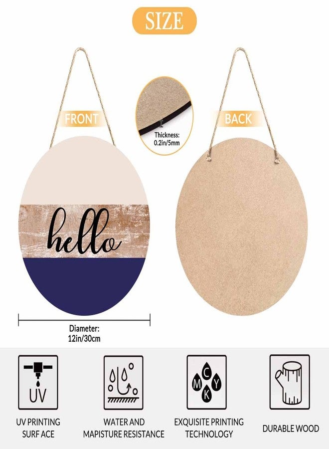 Beabes Welcome Sign for Front Door Porch Retro Beige Purple Hello 12in Round Wreath Wall Decor for Farmhouse Home Outdoor Indoor - Image 2