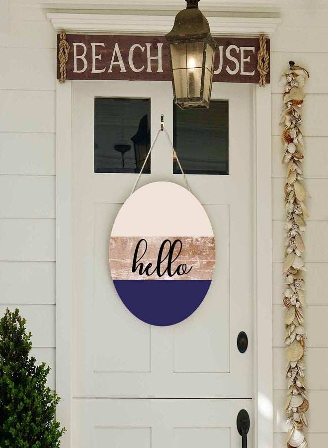 Beabes Welcome Sign for Front Door Porch Retro Beige Purple Hello 12in Round Wreath Wall Decor for Farmhouse Home Outdoor Indoor - Image 5