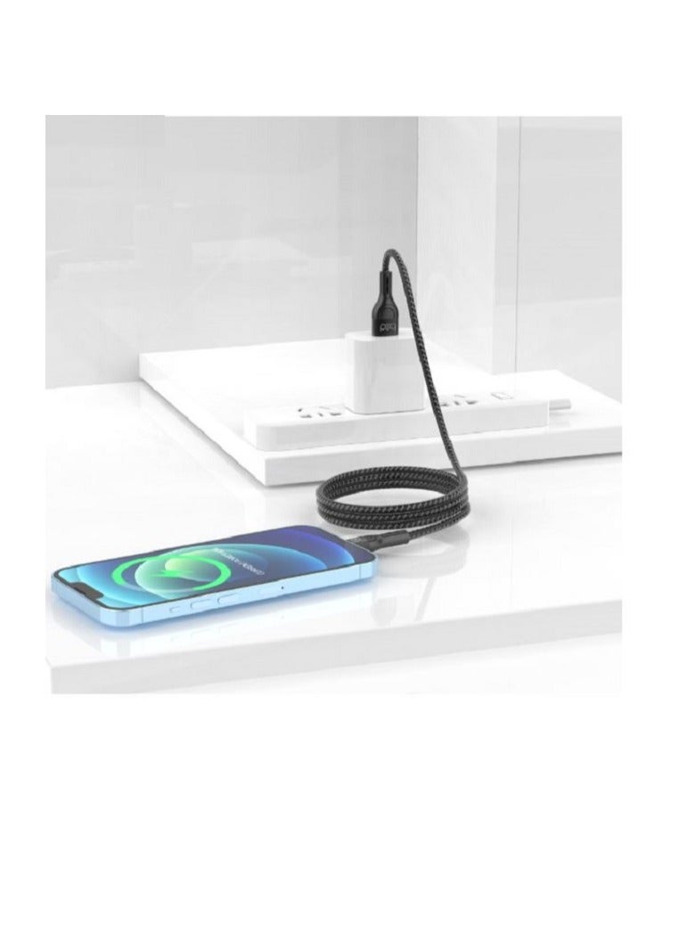 BOD iPhone cable, 2 meters, black fabric, Bod brand - Image 2