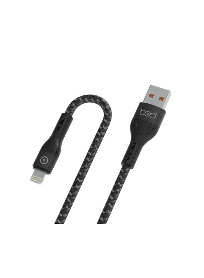 BOD iPhone cable, 2 meters, black fabric, Bod brand - Image 1