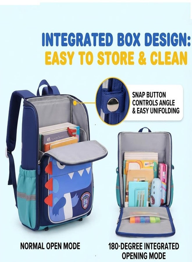 Skoolster Premium Dinosaur Kids School Backpack | Large Capacity 180° Box-Style Opening School Bag with Premium Zipper | Adjustable Padded Straps | Ideal for School& Birthday Return Gifts (Green) - Image 2