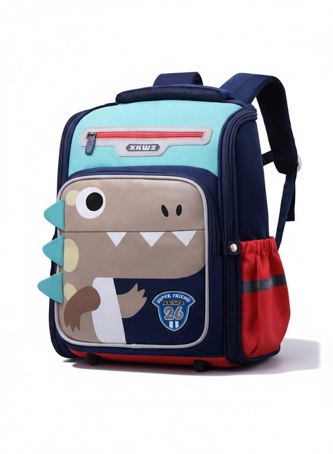Skoolster Premium Dinosaur Kids School Backpack | Large Capacity 180° Box-Style Opening School Bag with Premium Zipper | Adjustable Padded Straps | Ideal for School& Birthday Return Gifts (Green) - Image 1