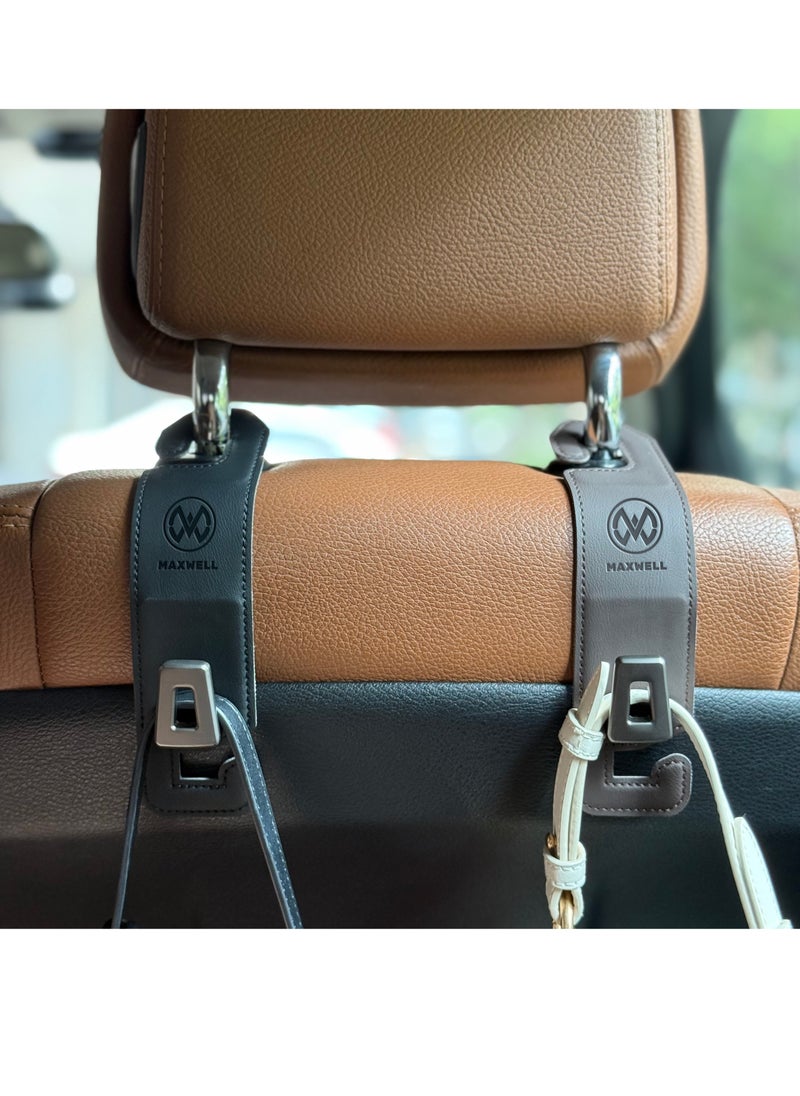 Maxwell Electronics Maxwell Car Headrest Hook Swift Hook for Back Organizer Suitable for Handbags Groceries Coat Compatible with all Automobile, Durable, Premium Leather, Easy installation, Foldable (Beige)  - Image 2