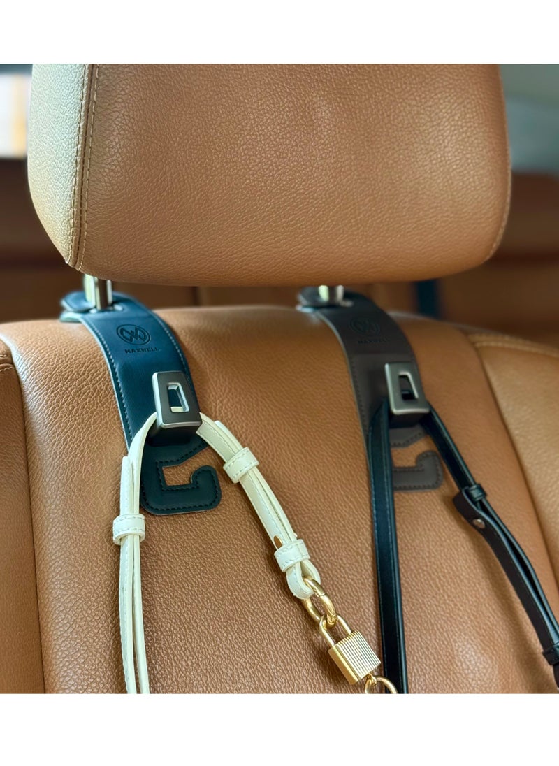 Maxwell Electronics Maxwell Car Headrest Hook Swift Hook for Back Organizer Suitable for Handbags Groceries Coat Compatible with all Automobile, Durable, Premium Leather, Easy installation, Foldable (Beige)  - Image 3