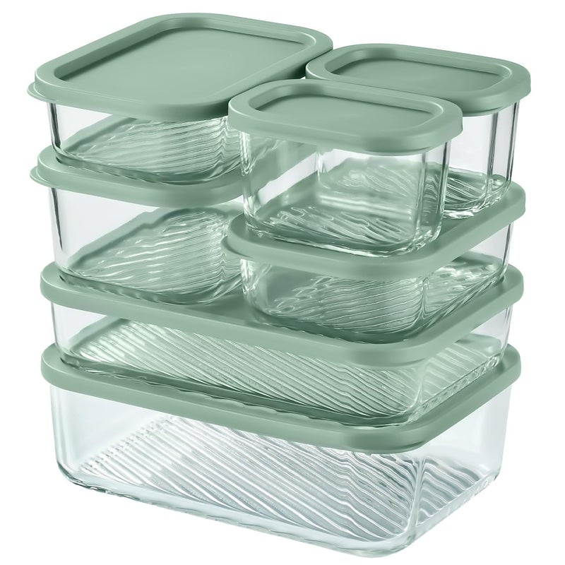 EATEX 7 Pack Glass Meal Prep Containers with Grooved Base, 7 Stackable BPA Free Glass Storage Containers with Lids for Lunch, Pantry, and Kitchen - Microwave, Dishwasher Freezer & Oven Safe - Sage - Image 1