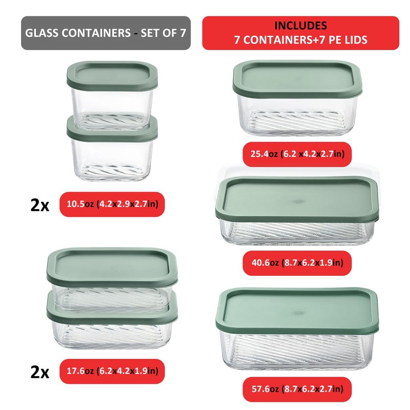 EATEX 7 Pack Glass Meal Prep Containers with Grooved Base, 7 Stackable BPA Free Glass Storage Containers with Lids for Lunch, Pantry, and Kitchen - Microwave, Dishwasher Freezer & Oven Safe - Sage - Image 2