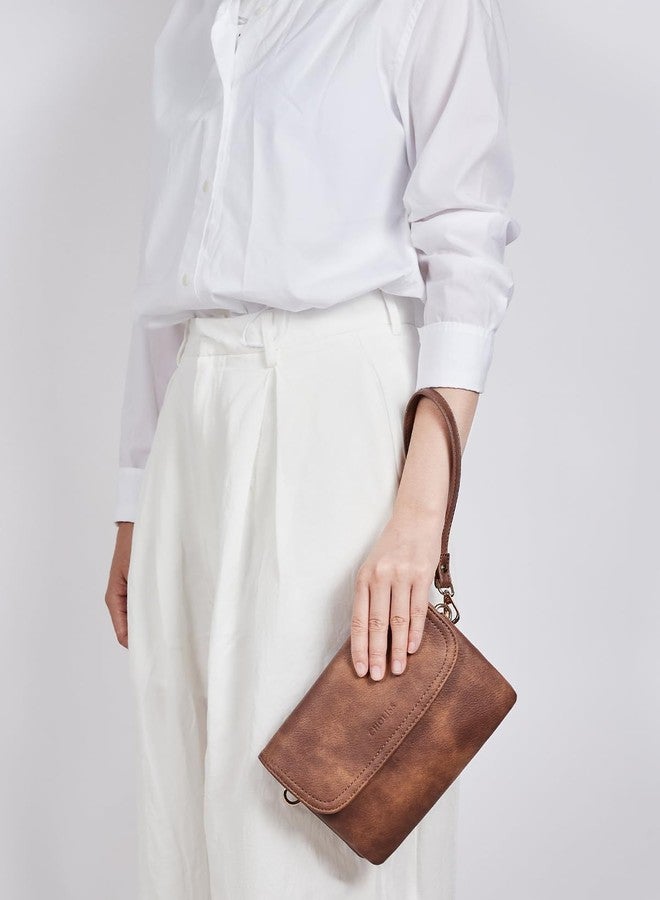 CHOLISS حقائب كروس صغيرة من تشوليس للنساء، محافظ معصم للنساء، حقيبة يد أنيقة من الجلد النباتي للهاتف، حقيبة يد للسفر، لون بني كاجوال - Image 3