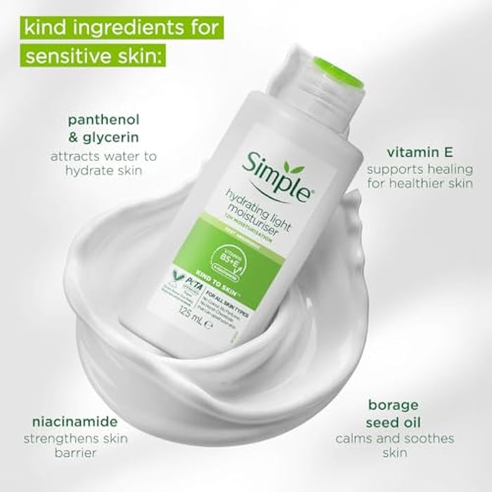 Simple Kind to Skin Hydrating Light UK’s #1 Facial Skin Care brand* Moisturiser for 12-hour Moisturisation 125 ml - Image 4