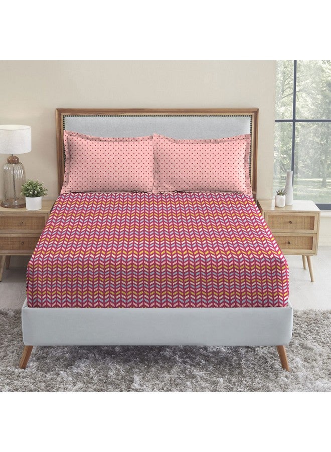 Trident Bedsheet Set - Urban Comfort Collection, 100% Cotton Bedsheet for Double Bed (1 Queen Size Bedsheet with 2 Pillow Covers) Superior Softness, 144 Thread Count - Party Mood Pink - Image 1