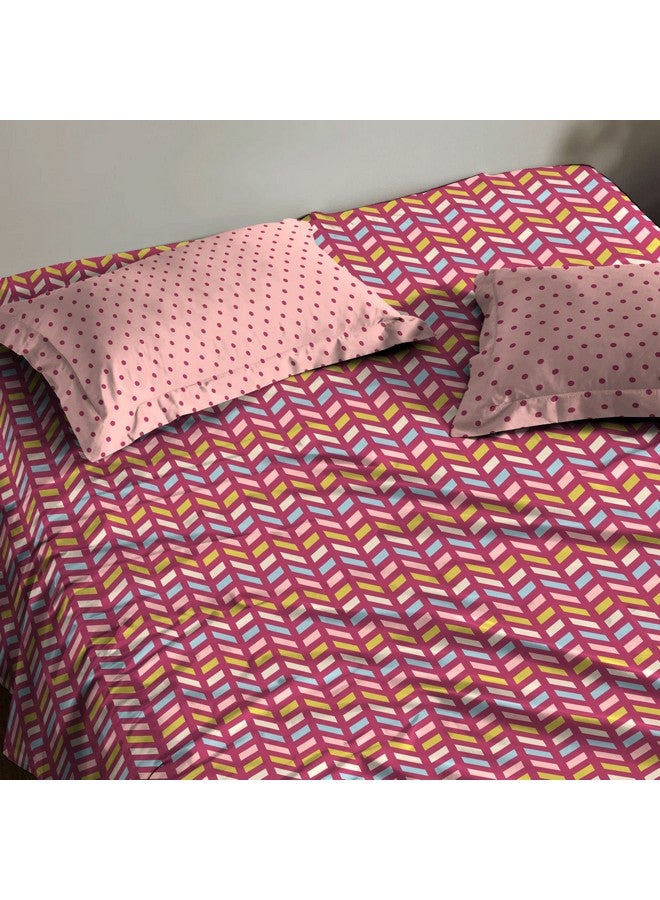 Trident Bedsheet Set - Urban Comfort Collection, 100% Cotton Bedsheet for Double Bed (1 Queen Size Bedsheet with 2 Pillow Covers) Superior Softness, 144 Thread Count - Party Mood Pink - Image 2