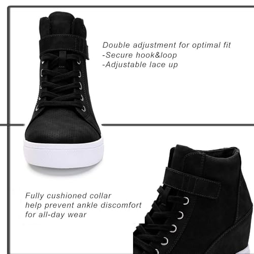 Athlefit Women's Lace Up Wedge Sneakers High Top Fashion Sneakers Ankle Booties Size 10 Black - Image 5