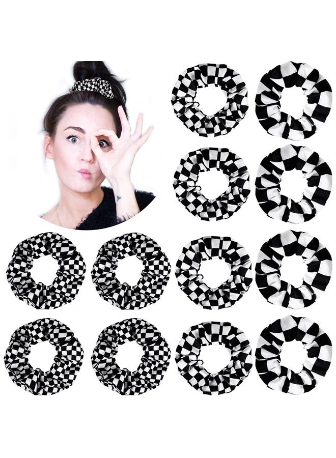 Mtlee 12 Pieces Checkered Plaid Scrunchies Plaid Hair Ties Scrunchies Christmas Hair Scrunchies Buffalo Plaid Hair Elastic Ponytail tail Holder for Girls Women Hair Accessories (Black, White) - Image 1