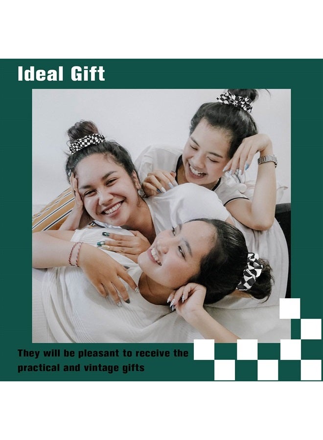 Mtlee 12 Pieces Checkered Plaid Scrunchies Plaid Hair Ties Scrunchies Christmas Hair Scrunchies Buffalo Plaid Hair Elastic Ponytail tail Holder for Girls Women Hair Accessories (Black, White) - Image 3