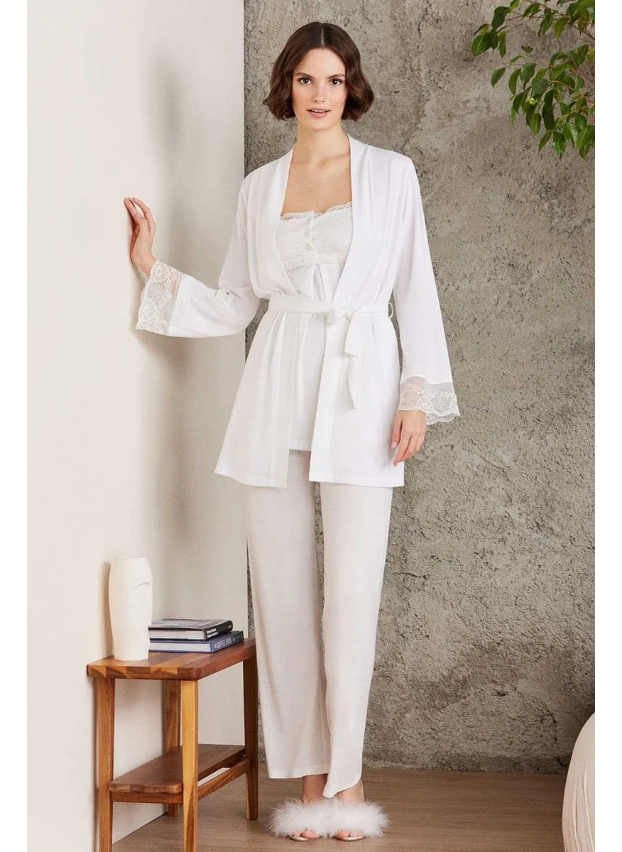 pierre cardin 2805 Maternity Pajama Set with Dressing Gown-Ecru