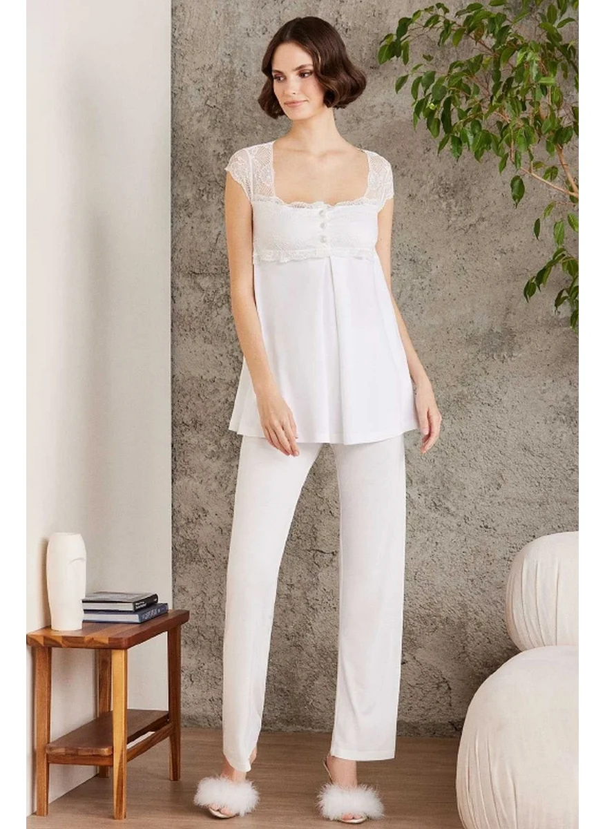 pierre cardin 2805 Maternity Pajama Set with Dressing Gown-Ecru