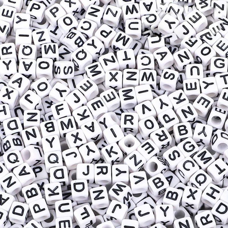 Quefe 600 Pieces Letter Beads White Acrylic AlphabetAZ Cube Beads for Jewelry Making Necklaces Bracelets Key Chains and Hair Braids 6mm