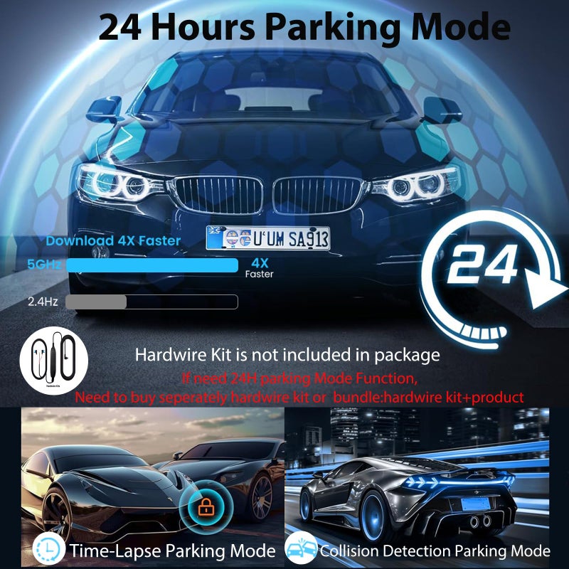 QOZ Mirror Dual Dash Camera,4K and 2.5K Dash Cam with Voice Control Rear View Mirror Camera and WiFi,GPS Dashcam for Cars with WDR Night Vision, G-Sensor, 24 Parking Monitor ABS (Include 64GB Card) - Image 5