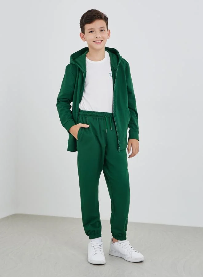 ستايلي Styli Green Solid Cuffed Joggers with Slip Pockets