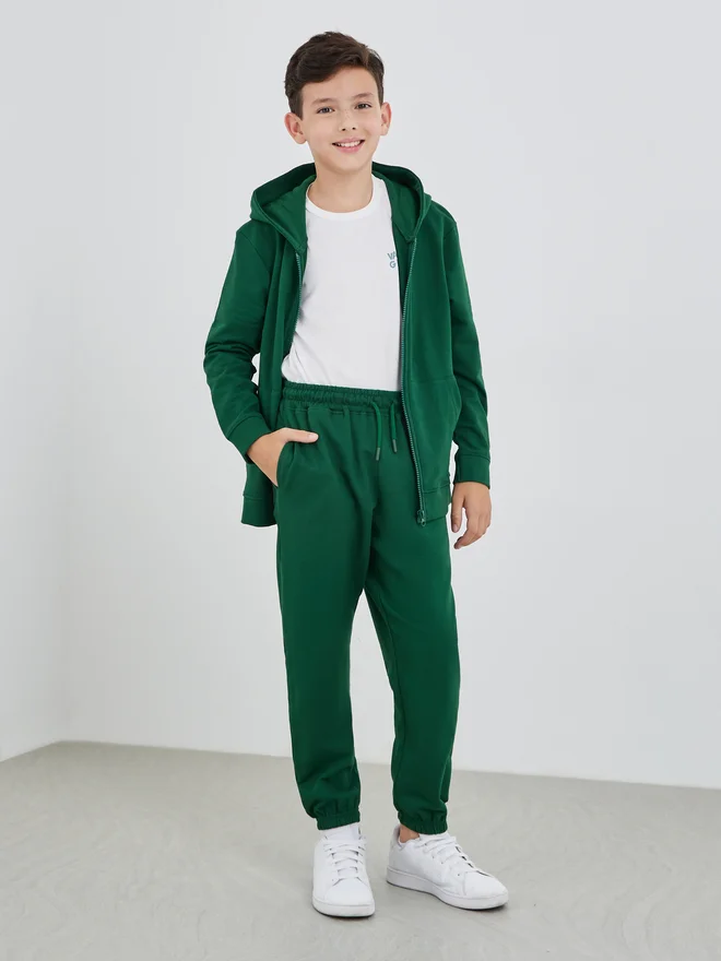 Styli Green Solid Cuffed Joggers With Slip Pockets
