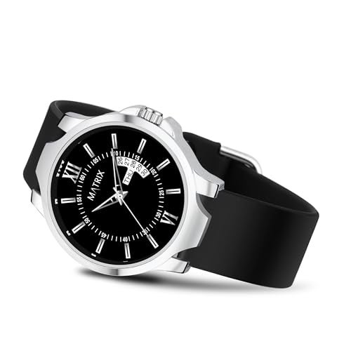 Matrix Antique 2.0 Day & Date Softest Silicone Strap Analog Watch for Men & Boys (Black) - Image 1