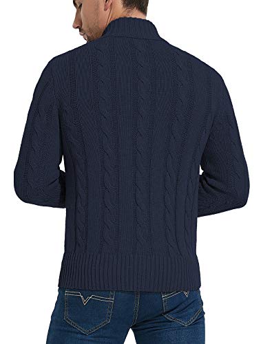 NITAGUT Mens Long Sleeve Stand Collar Cardigan Sweaters Button Down Cable Knitted Sweater,Navy Blue,Medium - Image 5