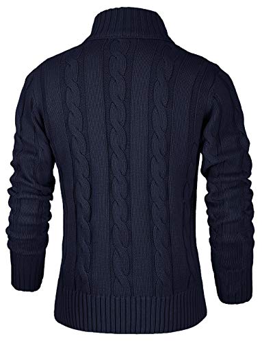 NITAGUT Mens Long Sleeve Stand Collar Cardigan Sweaters Button Down Cable Knitted Sweater,Navy Blue,Medium - Image 2