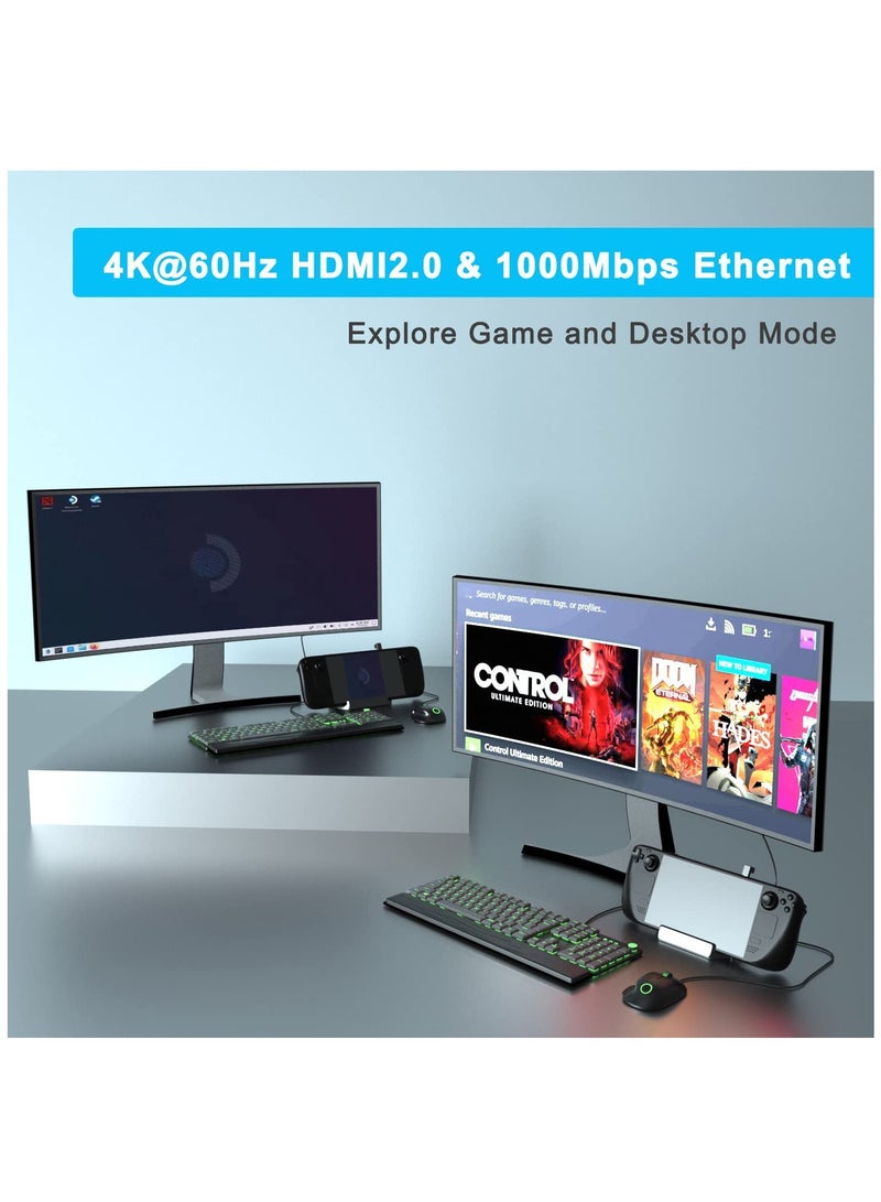 Upgraded 4K@60Hz 1000Mbps LAN TV Docking Station for Valve Steam Deck Dock, 6 in 1 Dock with Gigabit Ethernet, HDMI2.0 USB3.0 100W Fast Charging Dock for Stream Deck Dock Station Accessory - Image 2