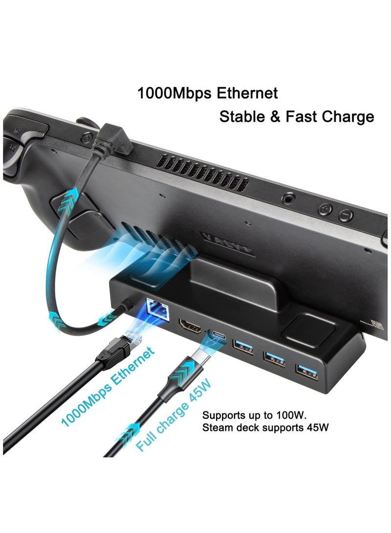 Upgraded 4K@60Hz 1000Mbps LAN TV Docking Station for Valve Steam Deck Dock, 6 in 1 Dock with Gigabit Ethernet, HDMI2.0 USB3.0 100W Fast Charging Dock for Stream Deck Dock Station Accessory - Image 4