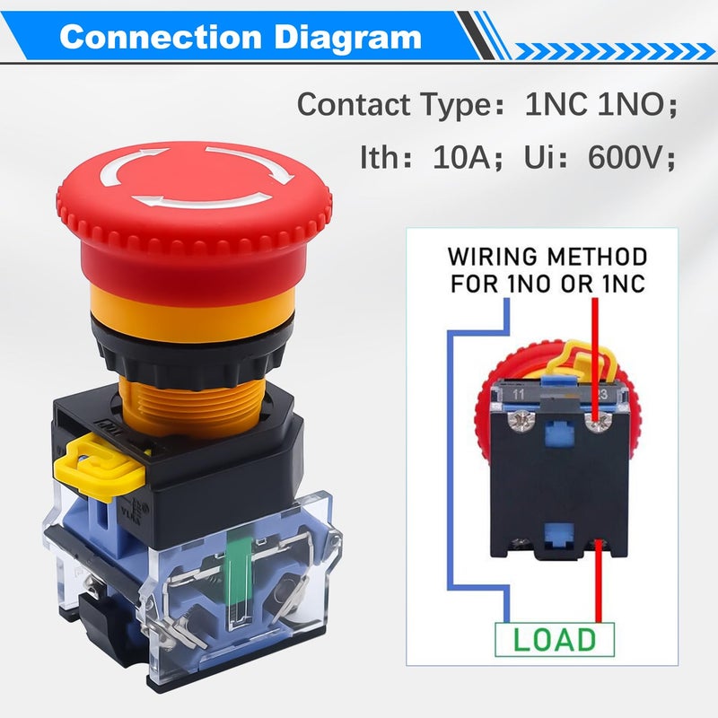 mxuteuk 1NC 1NO E-Stop Switches with Box Red Mushroom Emergency E-Stop Push Button Switch AC 660V 10A Switch Station Box G076 - Image 5