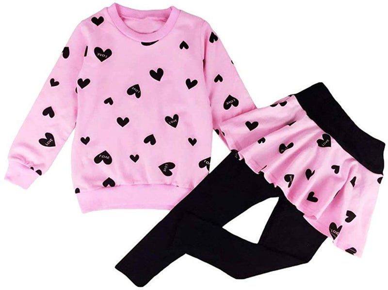 CM-Kid Todder Kids Girls Clothes Long Sleeve Heart Print Sweatshirt Shirts Top Leggings Pants Sets 2 Piece Fall Winter Clothing for Little Girl Cute Outfits Set Size 10 - Image 1