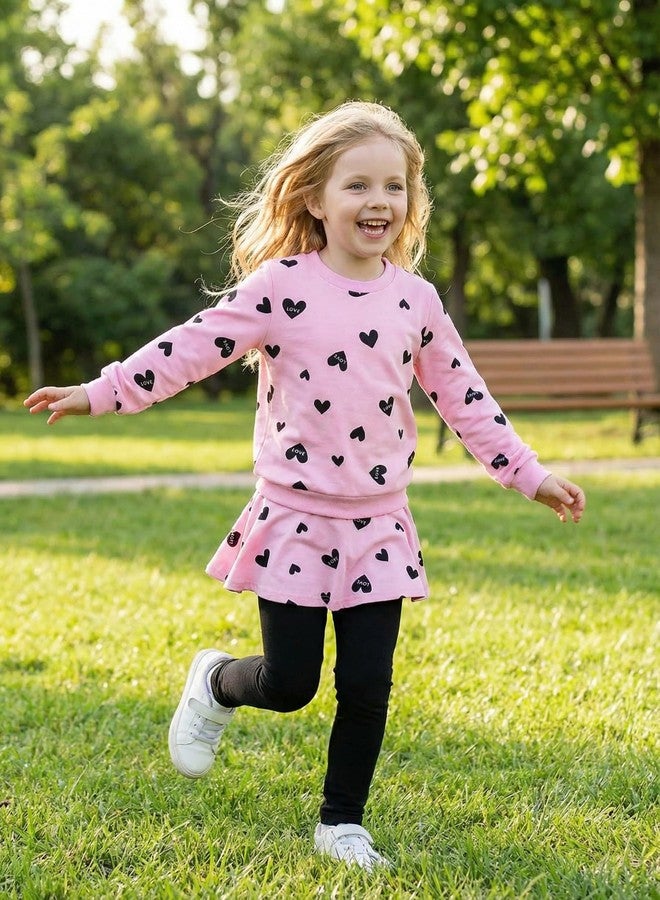CM-Kid Todder Kids Girls Clothes Long Sleeve Heart Print Sweatshirt Shirts Top Leggings Pants Sets 2 Piece Fall Winter Clothing for Little Girl Cute Outfits Set Size 10 - Image 5