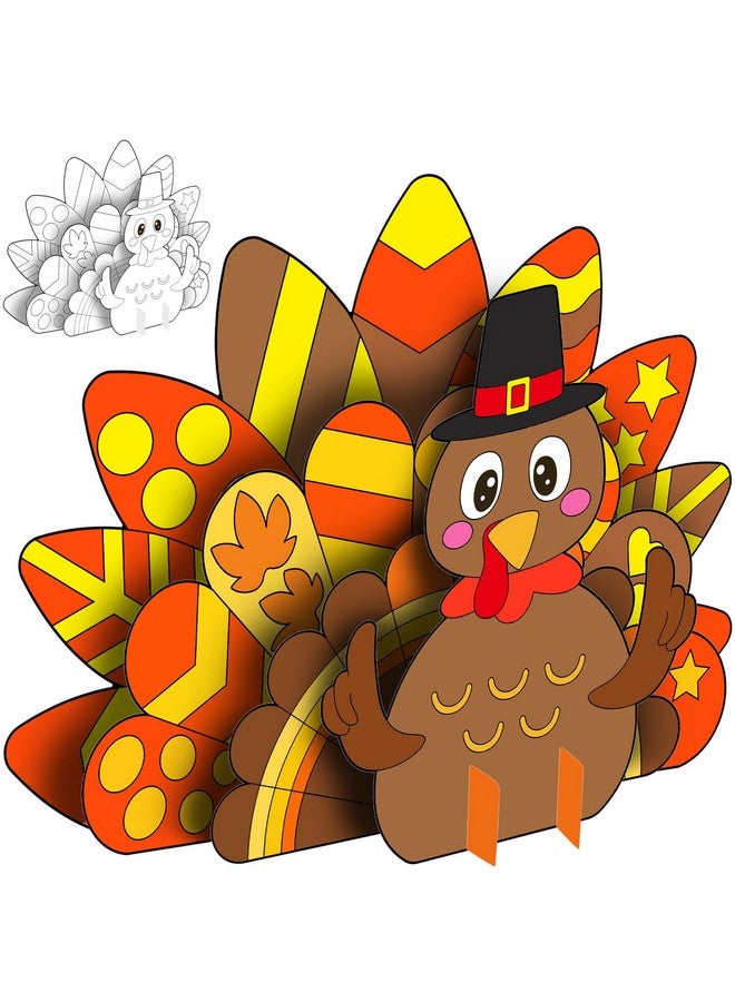 Fancy Land Thanksgiving Turkey Craft for Kids - Color Your Own Puzzle DIY Standing Kits Decor for Fall Themed Party Supplies - 10 Sets - Image 1