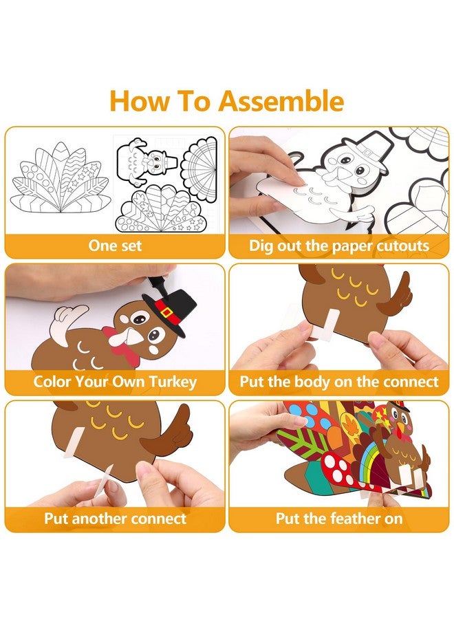 Fancy Land Thanksgiving Turkey Craft for Kids - Color Your Own Puzzle DIY Standing Kits Decor for Fall Themed Party Supplies - 10 Sets - Image 4