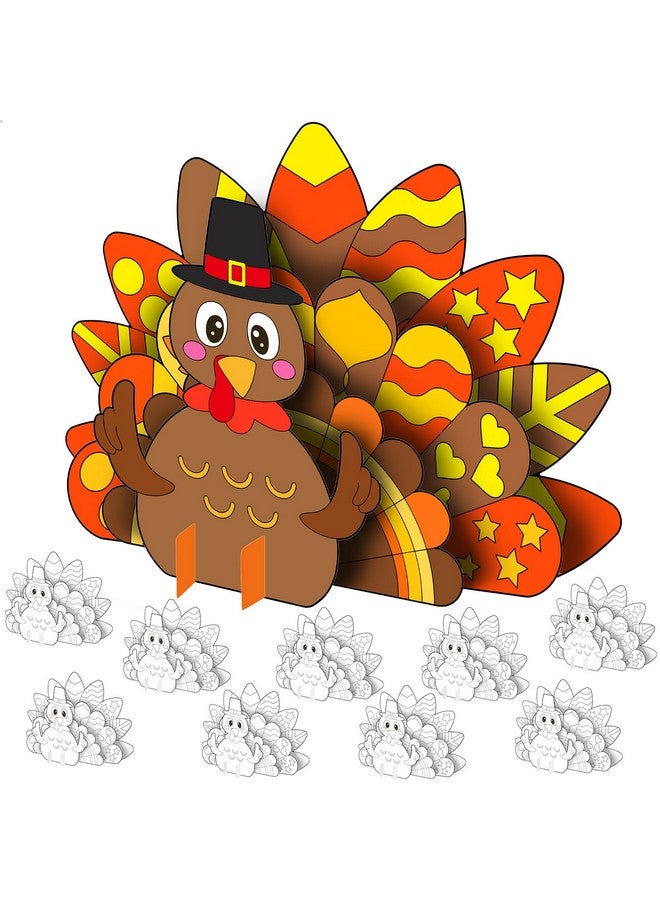 Fancy Land Thanksgiving Turkey Craft for Kids - Color Your Own Puzzle DIY Standing Kits Decor for Fall Themed Party Supplies - 10 Sets - Image 2