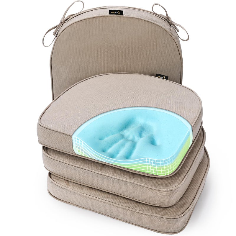 SUNROX Gel Memory Foam Chair Cushions FadeShield Water StainResistant Durable Reversible Seat Cushion Pads with Ties for IndoorOutdoor Kitchen Dining Office 17x16 Set of 4 Husk Birch